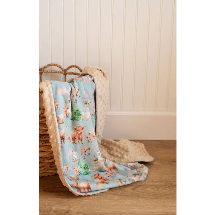 Highland Cow Minky Baby Blanket for wholesale by Honey Lemonade- Minky Baby Blankets and Gifts