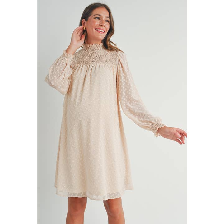 Hello Miz - Wholesale Dress - Maternity - Smocked Long Sleeve Mock Neck Maternity Dress0
