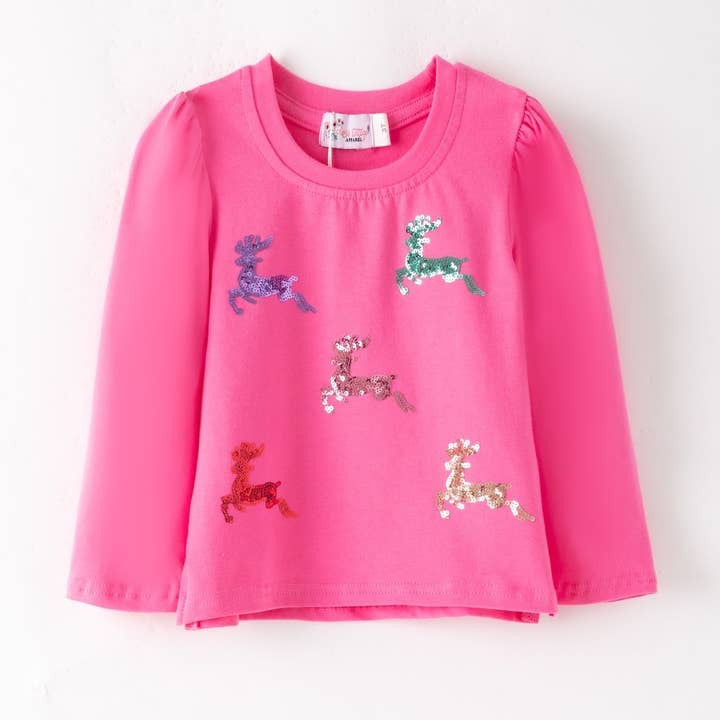 Reindeer Sequin Shirt for wholesale by Clover Cottage
