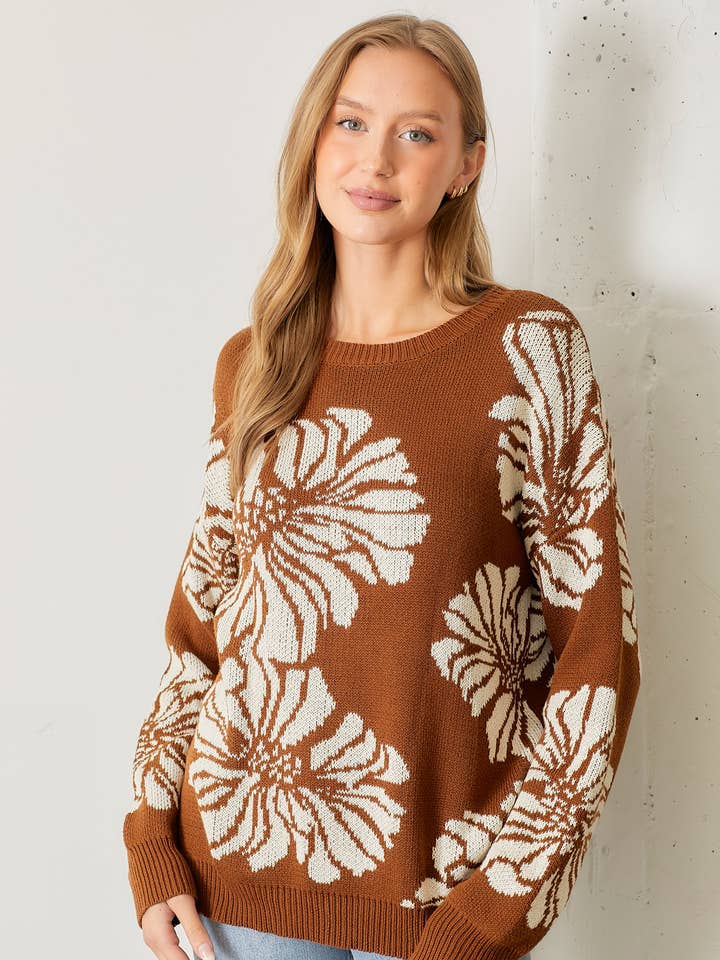 STRIKTRØJE MED BLOMSTERPRINT for engroshandel hos Polagram by Wellmade USA