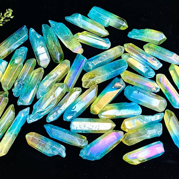 KayleeNYC - Wholesale Spiritual Stone/Crystal - Wholesale Lot 1 Lb Rainbow Aura Quartz Wand Tumble Crystal