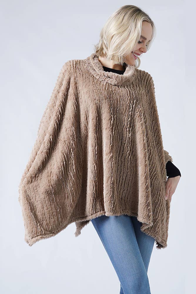 Hana - Wholesale Poncho - Women's - Stripe Pattern Faux Fur Poncho10