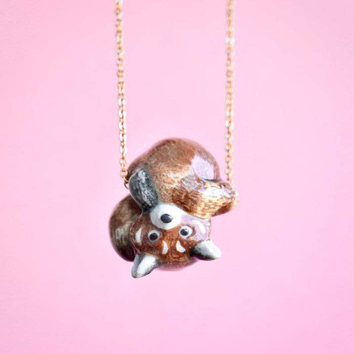 Red Panda Necklace for wholesale by Camp Hollow Porcelain Animal Treasures