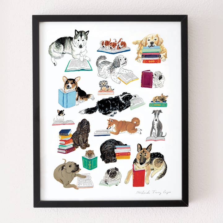 Books & Dogs Print voor wholesale door Party Mouse Studio