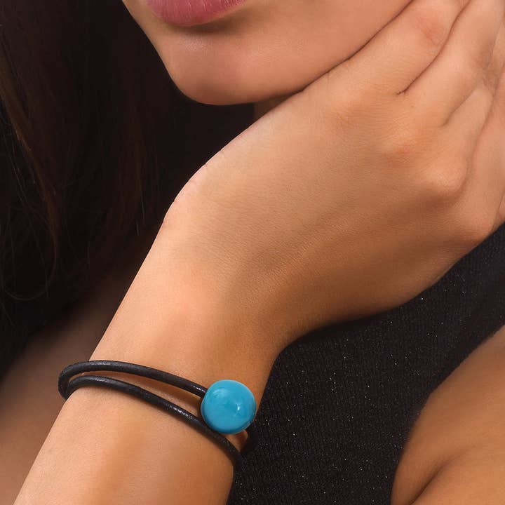 Pulseira Cerise Turquesa em pele e marfim vegetal. por atacado de Lunasol