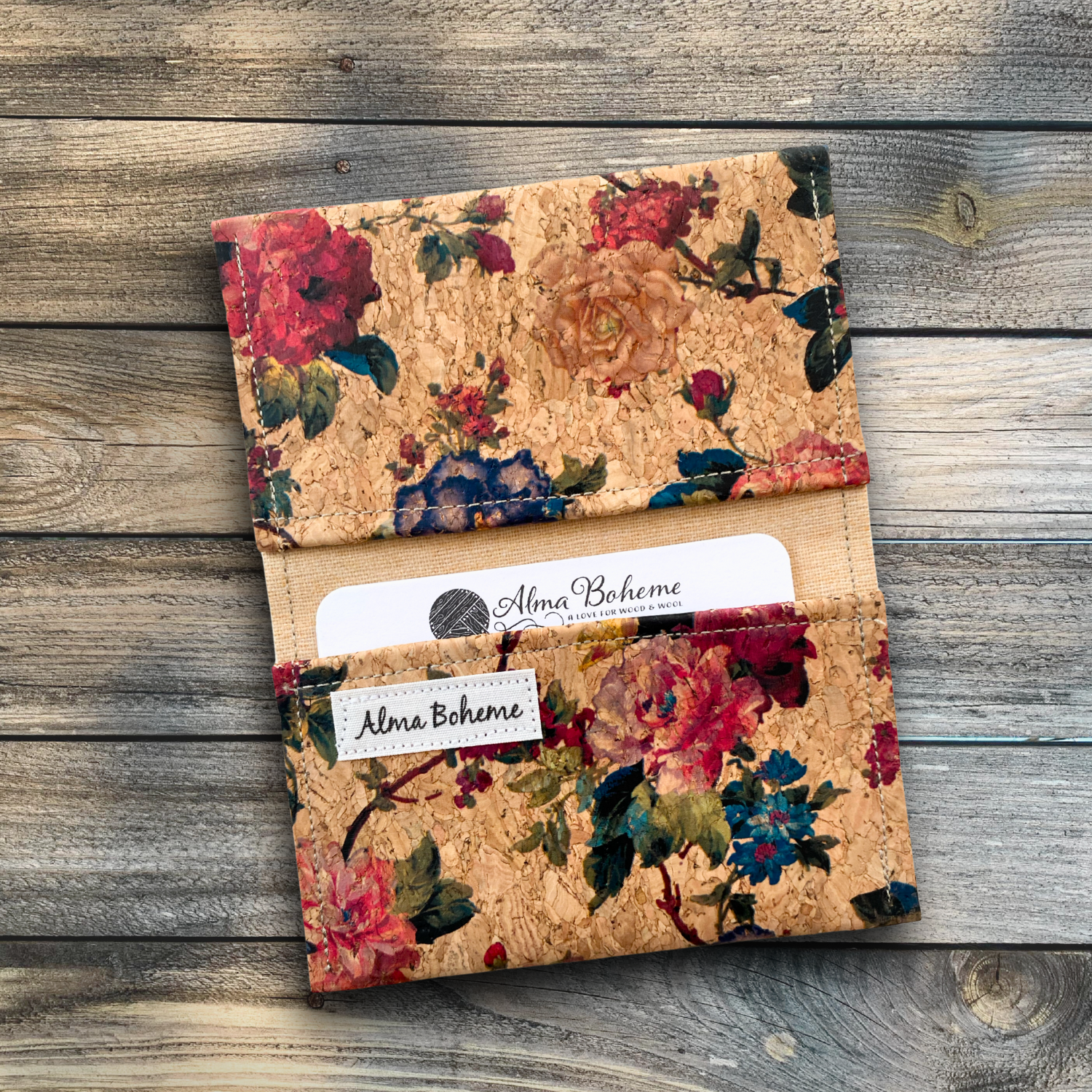 Alma Boheme Handmade - Vente Portefeuille – femme - Portefeuille pliant en liège avec motifs nature - Porte-cartes31