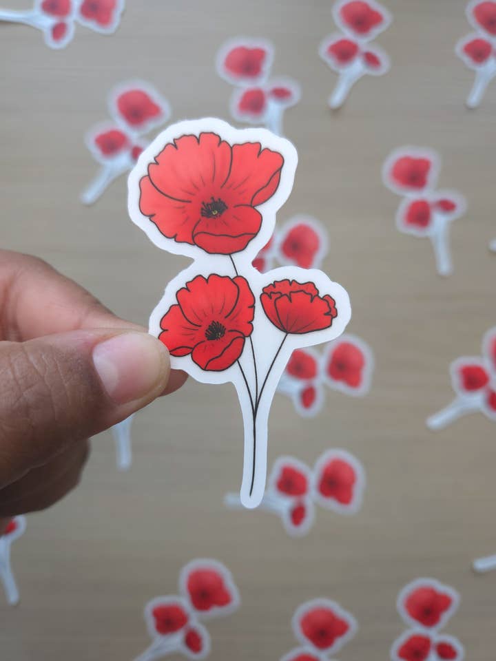 Autocollant Fleur de Coquelicot Transparent (4,1 x 7,6 cm) pour la vente par Turiberry