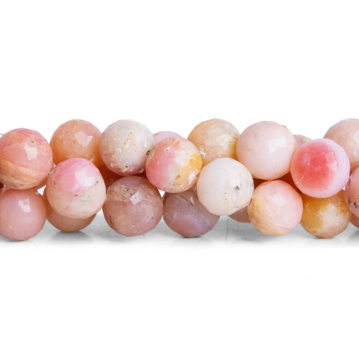 Opale péruvienne rose ronde à facettes de 9 à 10 mm, 8 pouces, 20 perles pour la vente par The Bead Traders