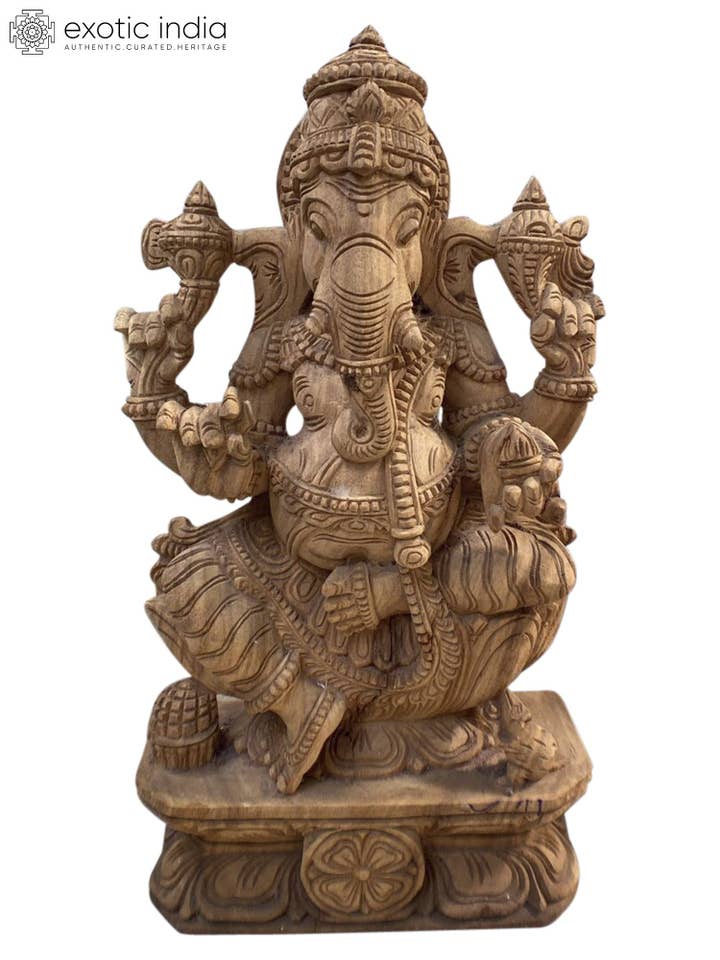 18" siddende Ganesha Idol af træ for engroshandel hos Exotic India Art