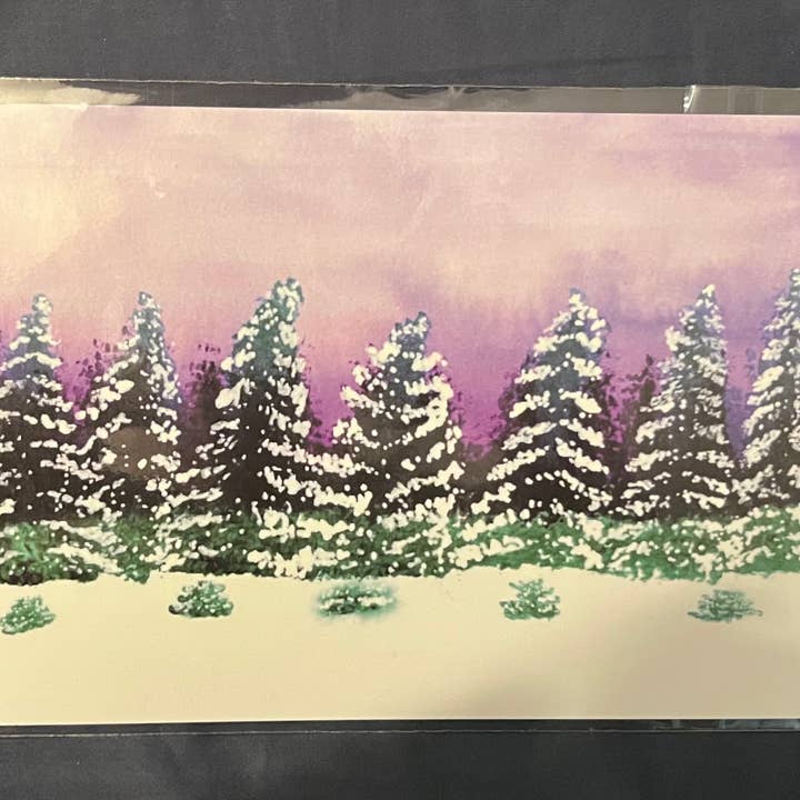 Snow Forest 5x7 Watercolor and Acrylic Art Print for wholesale by The Jack Dabbler