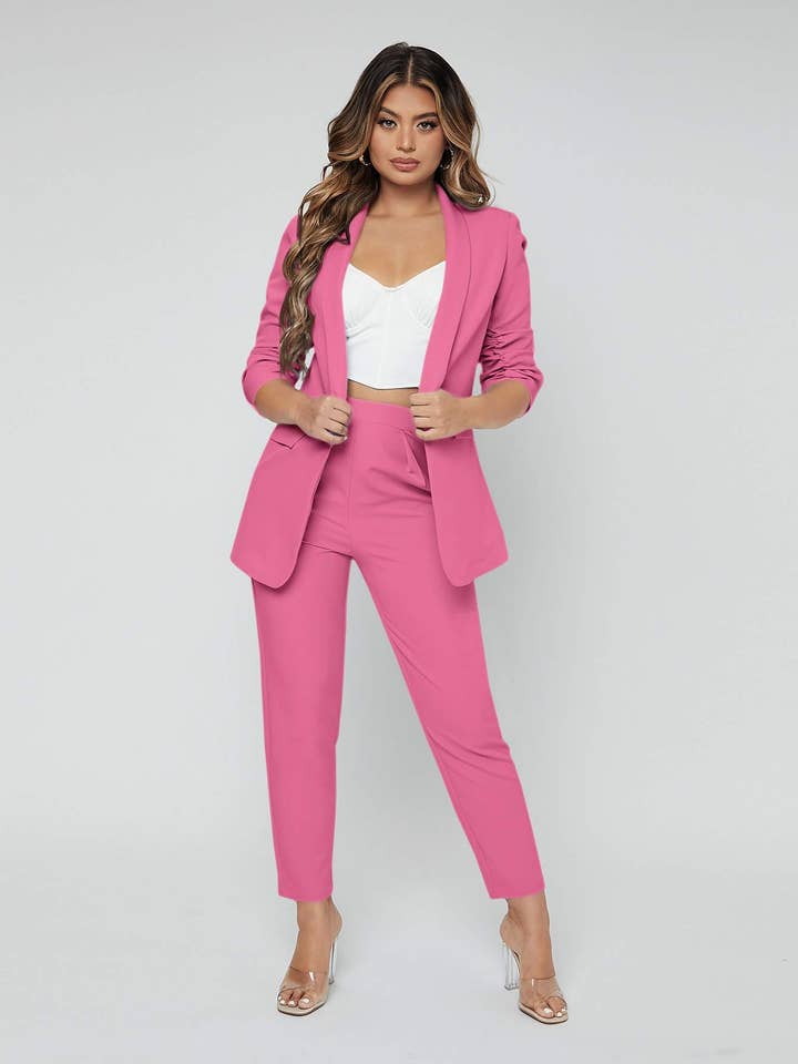 Flarix - Wholesale Suit Set - Women's - shawl neck open front blazer pants suit1
