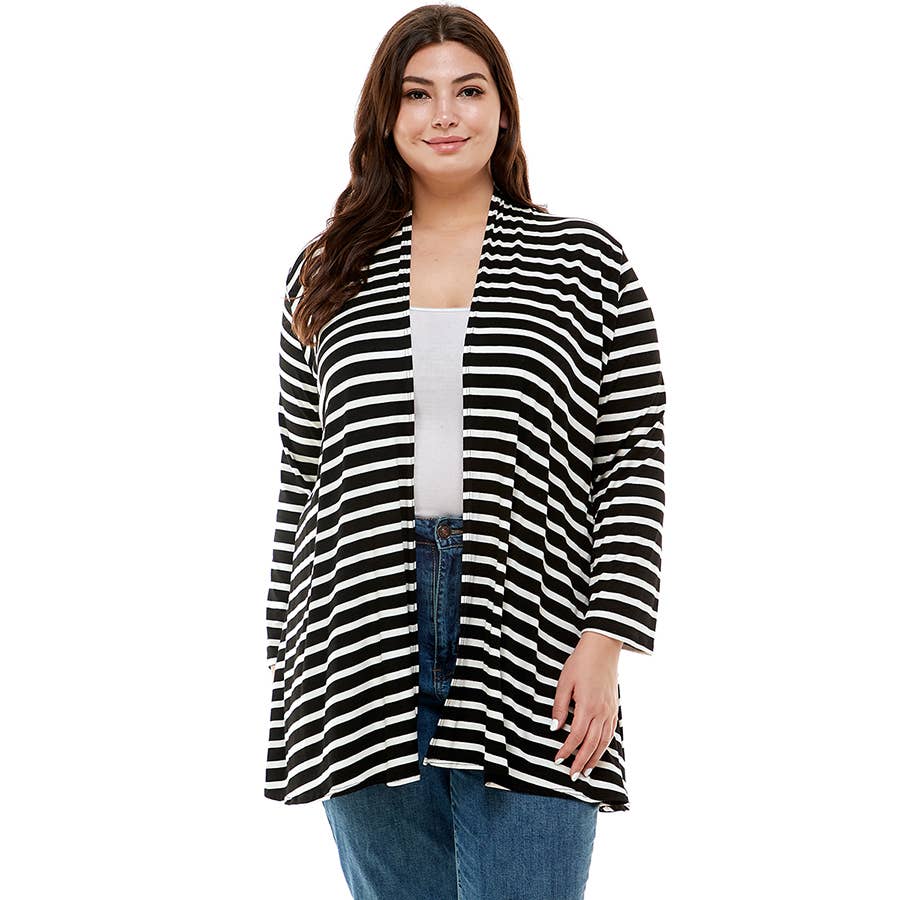 Azules Clothing – Großhandel Strickjacke – Damen – AJK-3001RSX-STRIPE Plus Size Langarm Streifen Strickjacke10