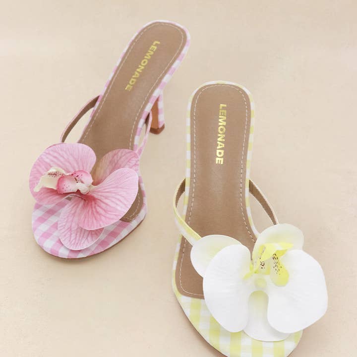 EXTRANJERO - PRIMAVERA '26 Tacón Cutie de Gingham con Orquídea, Flor para venta al por mayor de Lemonade Shoes