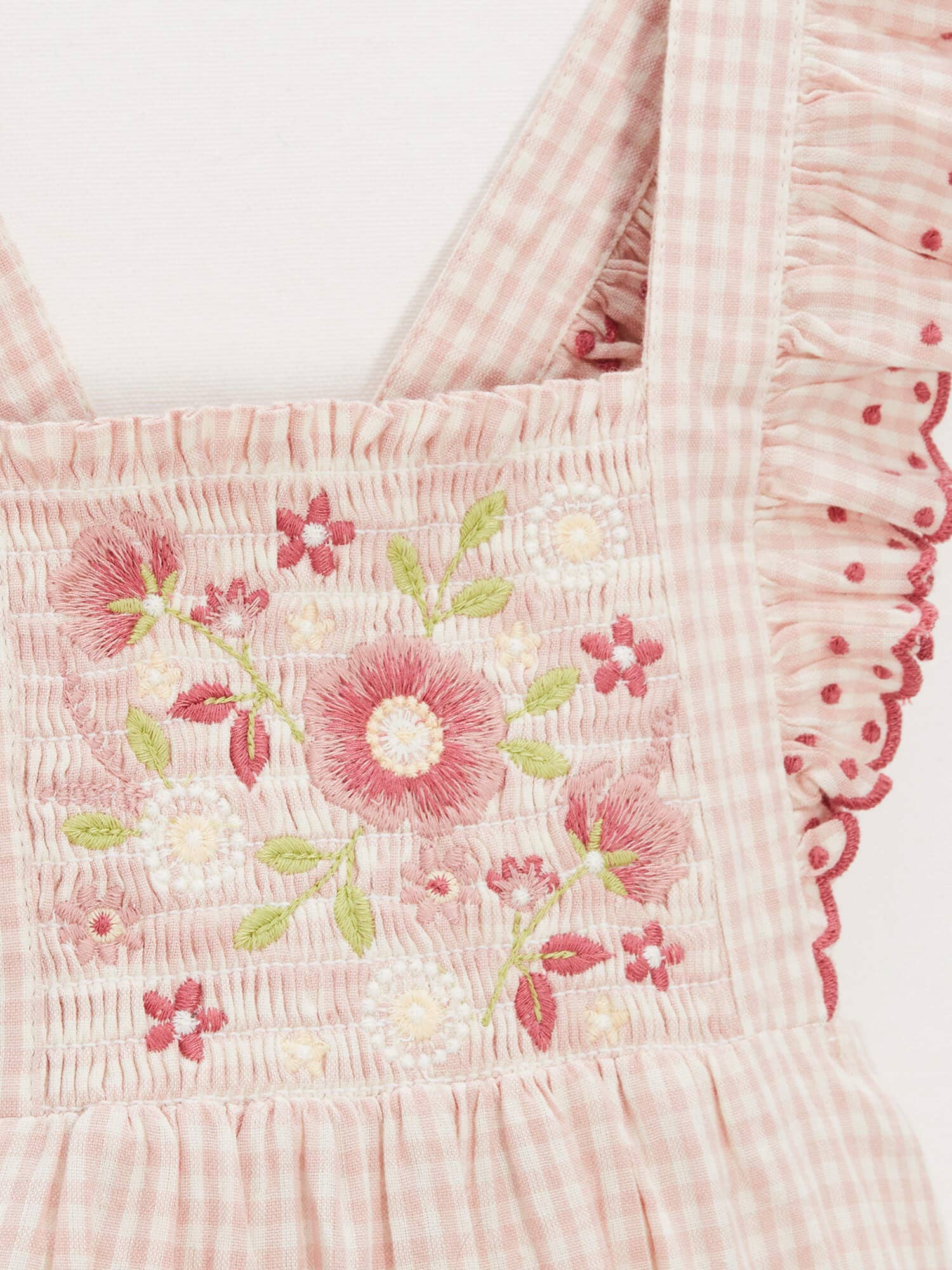 Craie JAZZ 24 Gingham Check Romper with Floral Embroidery for wholesale on Faire2
