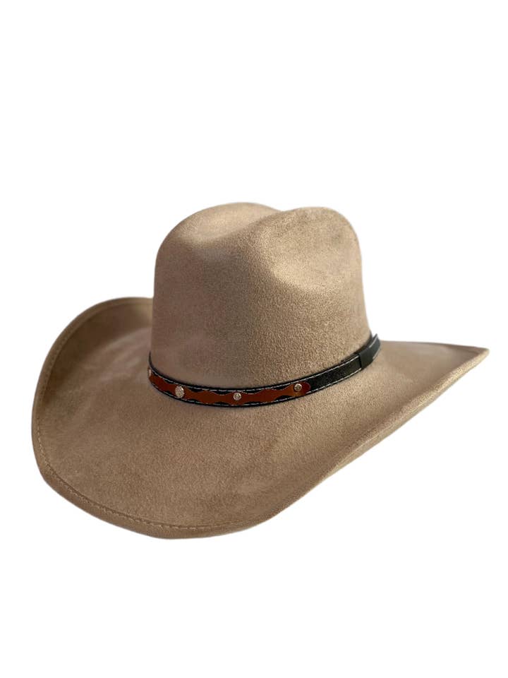 Austin Vegan Suede Cowboy Hat- Sand for wholesale by Wilder and Soul Wholesale Hats