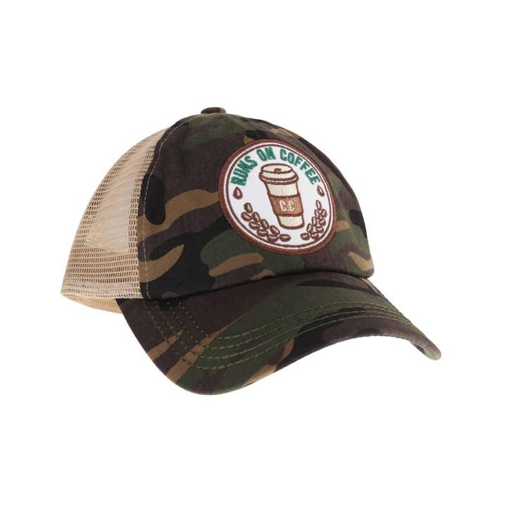 C.C Beanie - Wholesale Ponytail Cap - Women's - Embroidered Runs on Coffee Patch C.C High Pony Criss Cross B