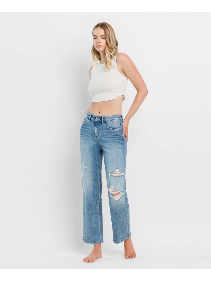 JOYSOME HIGH RISE DISTRESSED SLIM WIDE JEANS T6238 for wholesale on Faire4