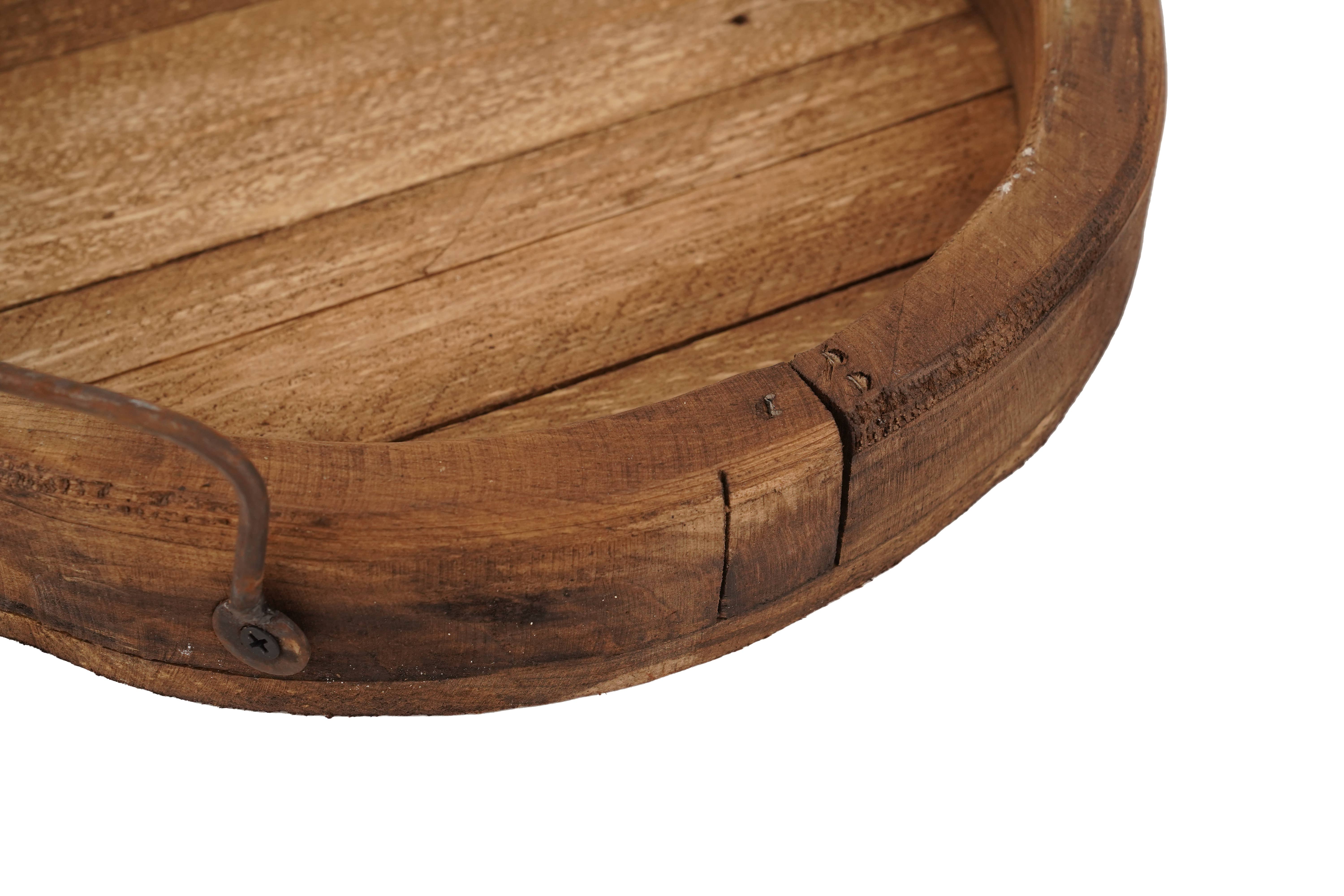 My Amigos Imports - Wholesale Decorative Tray - Round Farmhouse-Reclaimed Wood Tray With Handles-12 in-Waxed2