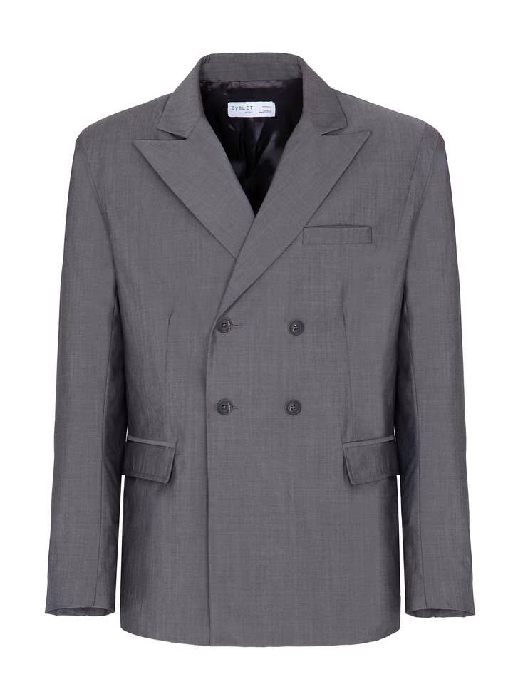 Grå dubbelknäppt blazer i ull för wholesale av Eyelet Milano