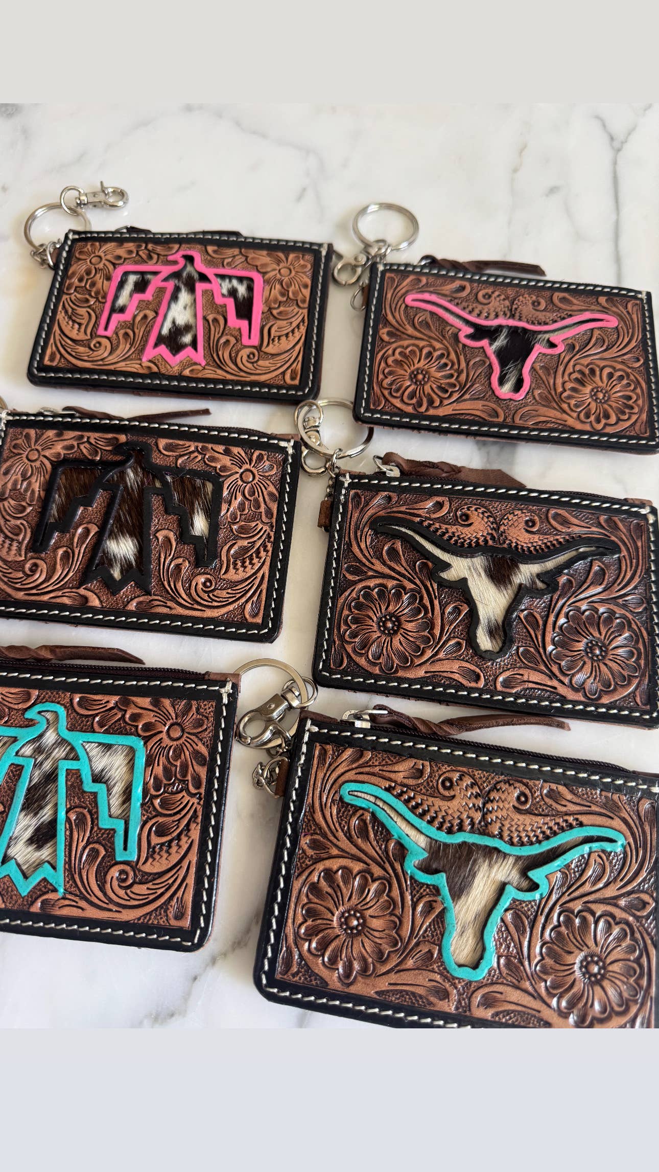Boho Ranch Shop - Wholesale Wallet - Women's - Longhorn Freebird Western Cowhide Leather Keychain Wallet2