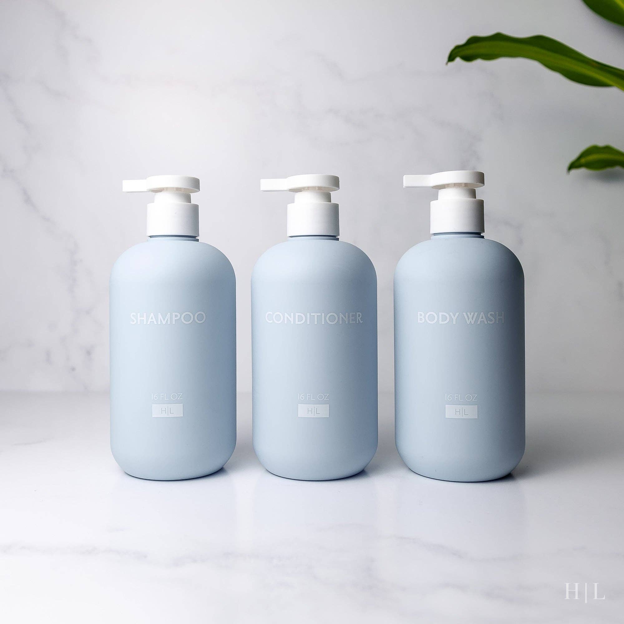 Joie Designs Co. | Refillable Bottles - Wholesale Soap Dispenser - Color Series Shower Dispenser Set of 3 - Waimea Collection, Sky Blue1