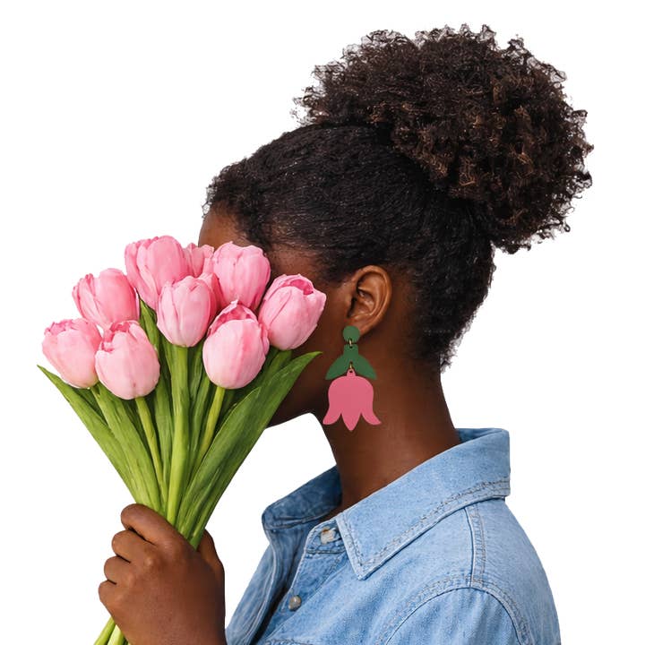 SCOTCHBONNET! - Wholesale Dangle Earrings - Tulip Drop Earrings – Pink Floral Statement Dangles2