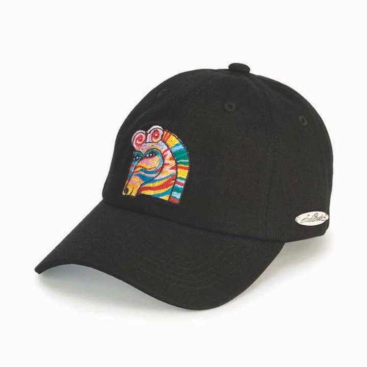 Casquette en forme de zèbre arc-en-ciel brodée - Noire pour la vente par Laurel Burch Studios