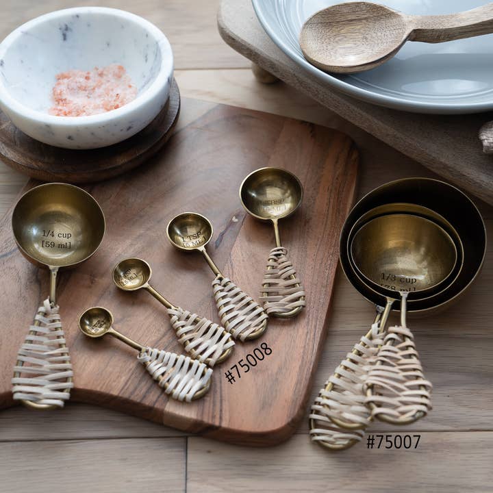 India Handicrafts Inc - Vente Cuillère doseuse - Cuillères à mesurer en or, ensemble de 4 avec manches en jute10