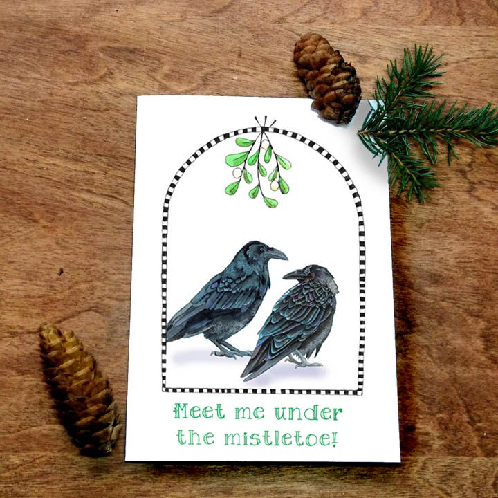 Meet Me Under the Mistletoe card for wholesale by Dancing Raven Designs