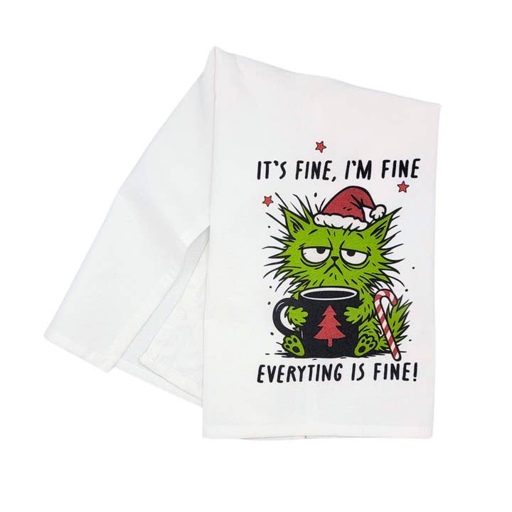Everything Is Fine Funny Christmas Tea Towels - 2025 for wholesale by Driftless Studios