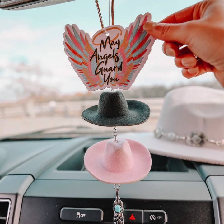 The Front Porch Label - Wholesale Car Decorative Charm - Women's - Black & Pink Cowboy Hat Rearview Mirror Charm