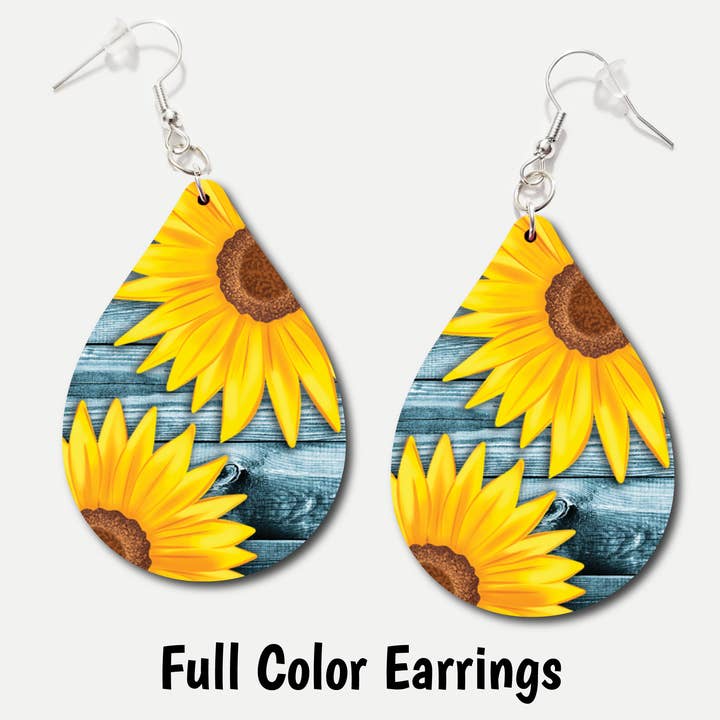 Sunflower Teal Wood - Acrylic Earrings for wholesale by Smashing Ink Vinyl