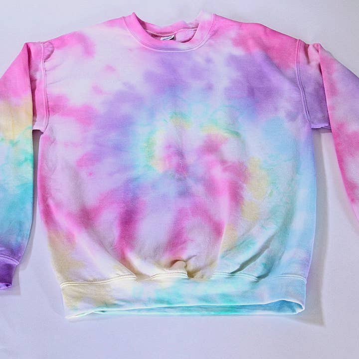 Sugar Spill - Venta al por mayor Sudadera - Mujer - Sudadera Taffy Tie-Dye con cuello redondo, rosa oscuro y morado