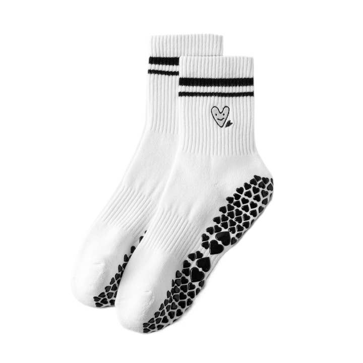 Cute Heart embroidered grip socks - White for wholesale by Paddi Studio