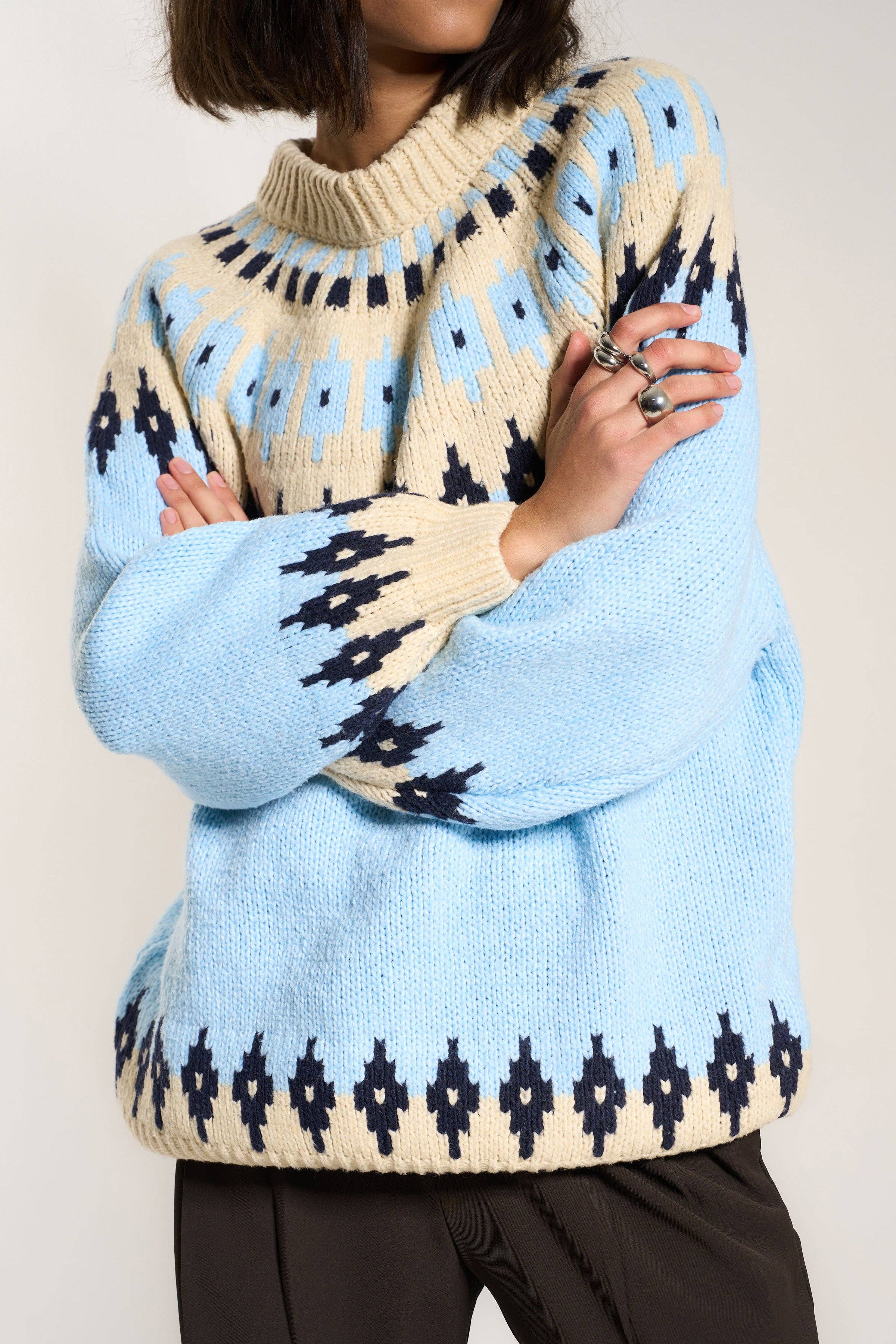 Callahan Knitwear - Wholesale Knit Sweater - Women's - Kathleen Fair Isle Pullover - Sky