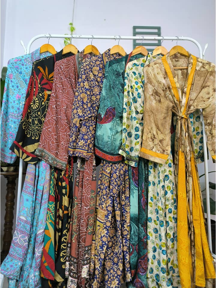 The Eastern Loom - Wholesale Kimono - Women's - Assorted Set - Recycled Silk Sari Kimono Robe Beachwear0