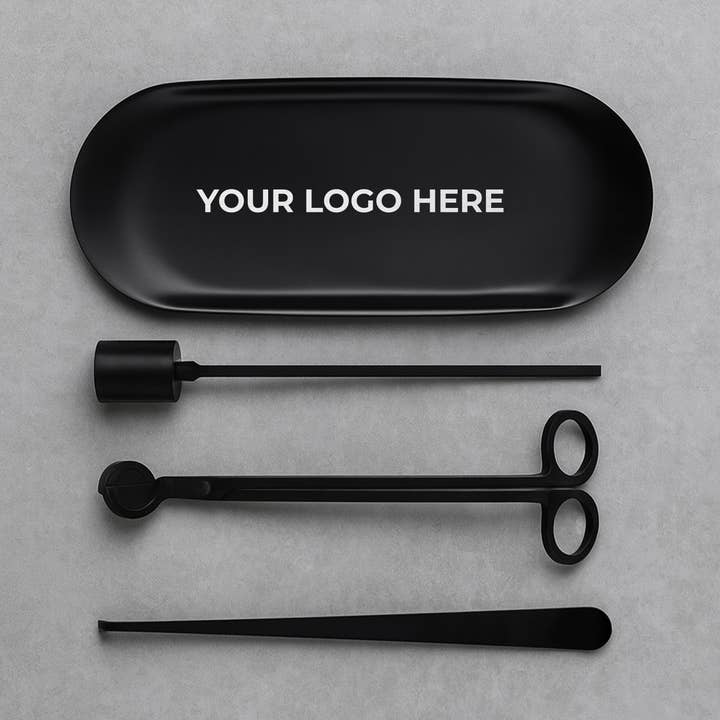 Custom Engraved Black Candle Care Kit for wholesale by Norden Candle Supply