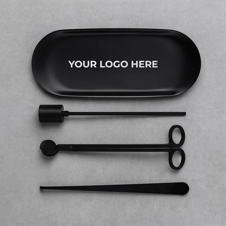 Custom Engraved Black Candle Care Kit for wholesale by Norden Candle Supply