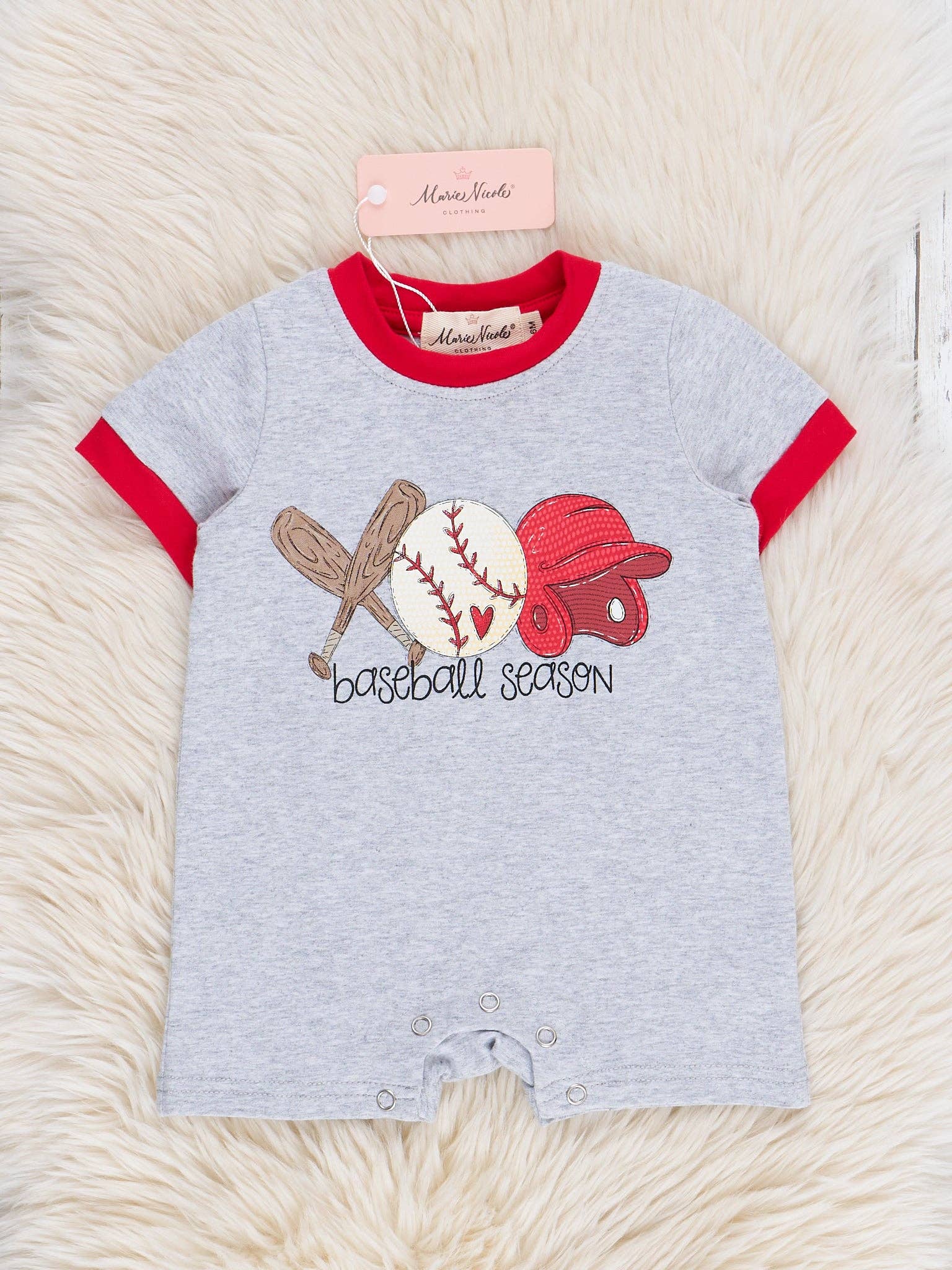 Marie Nicole Clothing - Wholesale Jumpsuit - Baby - Grey Baseball Romper0