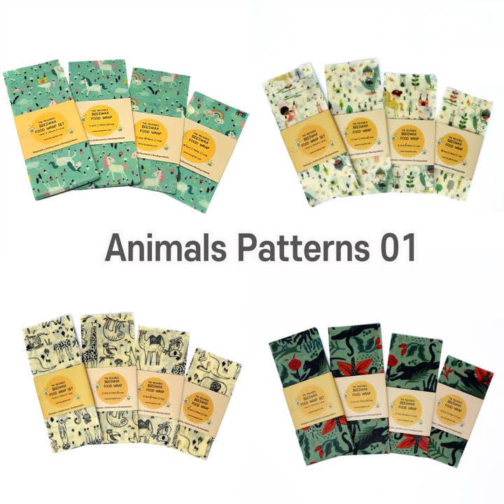 Animals Patterns Reusable Beeswax Food Wraps - Set of 3 for wholesale by MYSGREEN