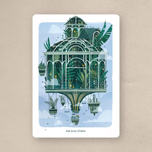 Das fliegende Gewächshaus - Postkarte für den Großhandel von EOR GLAS STUDIO