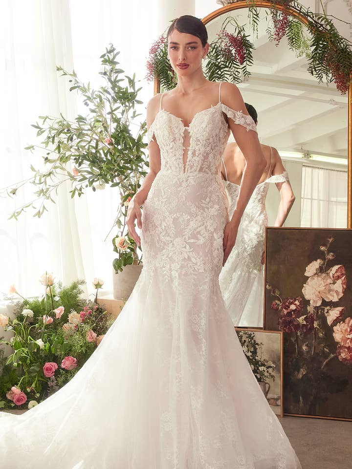 Gebroken wit Gesloten kanten zeemeermin trouwjurk voor groothandel op Faire3