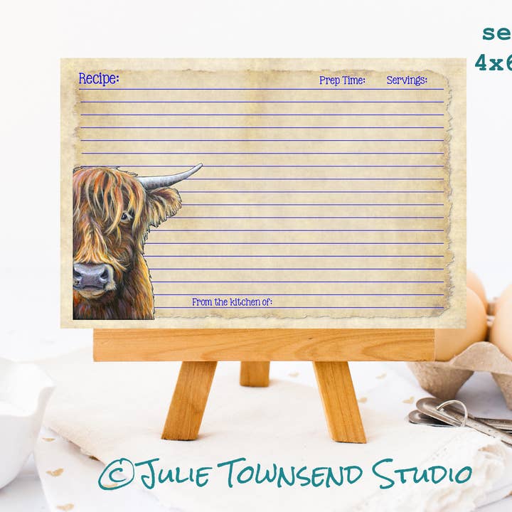 Cartões de Receita - Canela - Conjunto de 12 Cartões de Receitas de Vacas das Terras Altas por atacado de Julie Townsend Studio