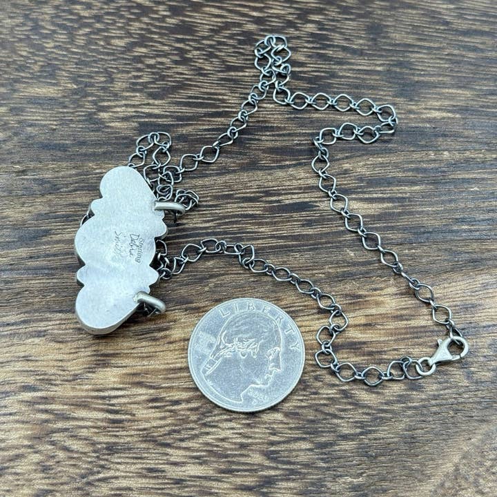 Native City Jewelry - Wholesale Pendant/Charm Necklace - Navajo Handmade Sterling Silver Kingman Turquoise Cluster Bar Necklace 18”2