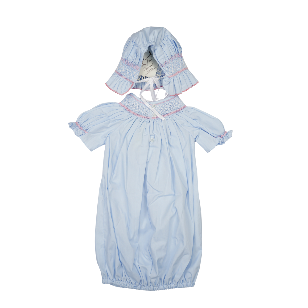 Hello Bebes! - Vendita all'ingrosso Completo da abito - Neonati - Abito blu a maniche corte con ricami e cuffietta ricamata1