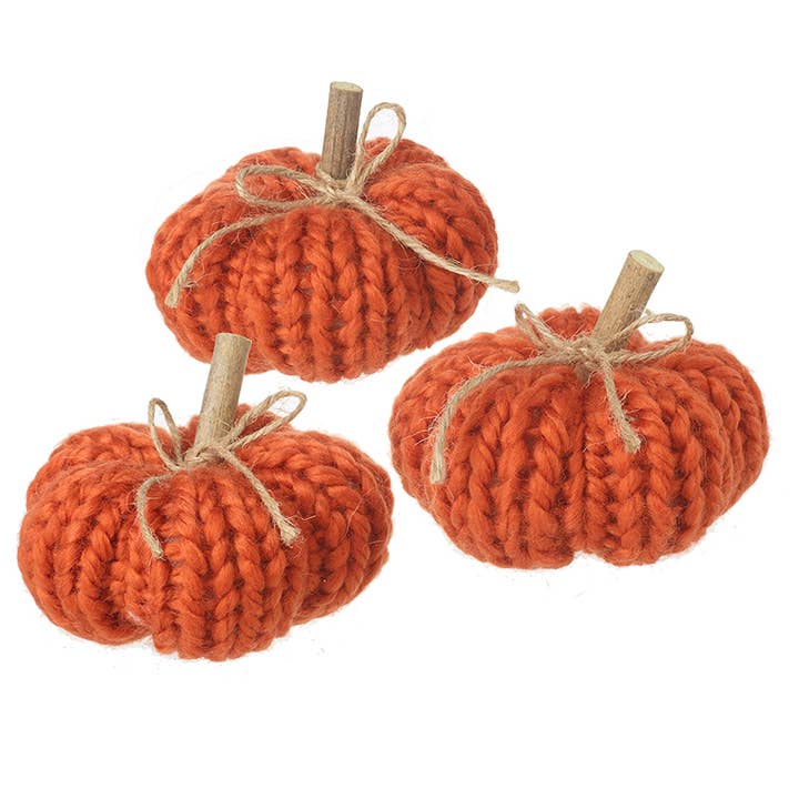 WOOL KNITTED PUMPKINS SET OF THREE for wholesale by Heaven Sends