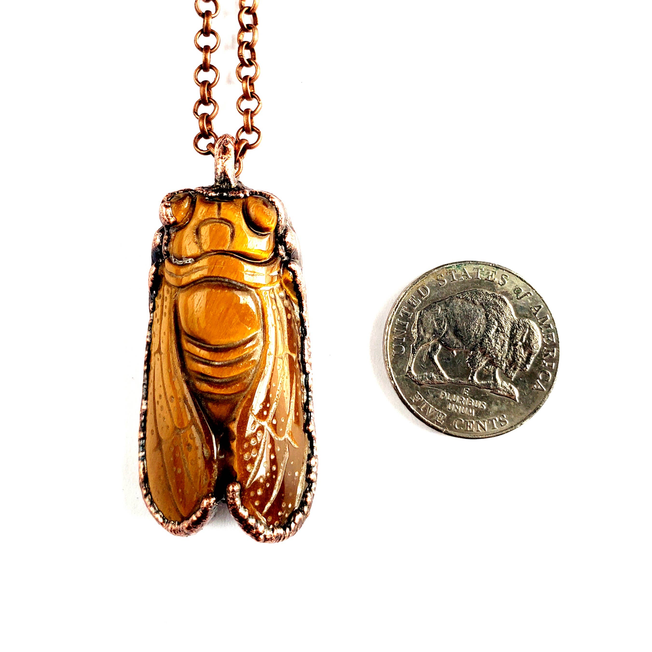 MergingMetals - Wholesale Pendant/Charm Necklace - Tiger Eye Carved Cicada Necklace3