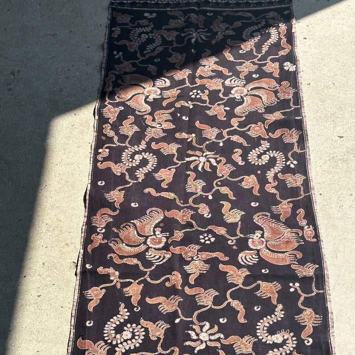 Office Objets - Wholesale Coverlet - Black and brown printed batik, Indonesian ceremonial fabric 185x5020