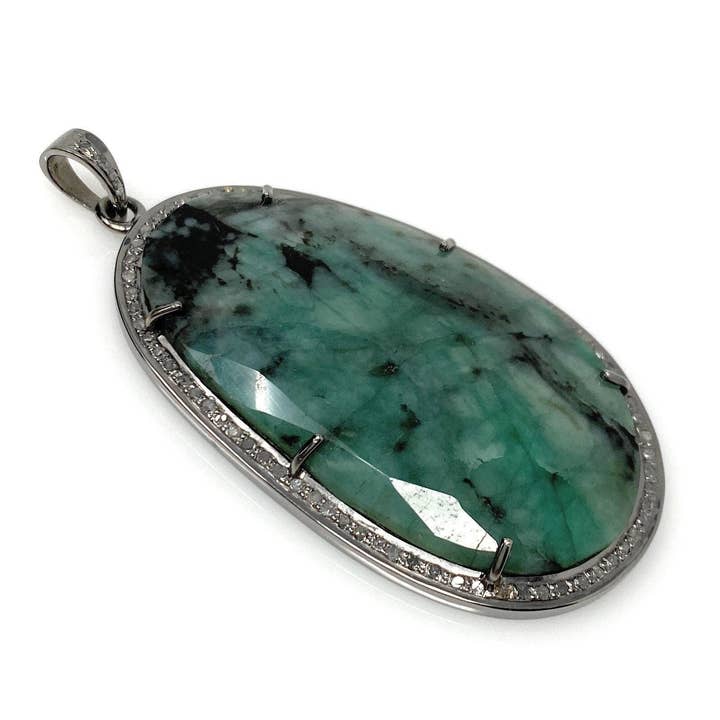Pendentif diamant émeraude rare, pendentif en argent sterling émeraude naturelle, pendentif pierre de naissance mai, grand pendentif diamant, 2,5 po x 1,30 po pour la vente par Akstar Gems