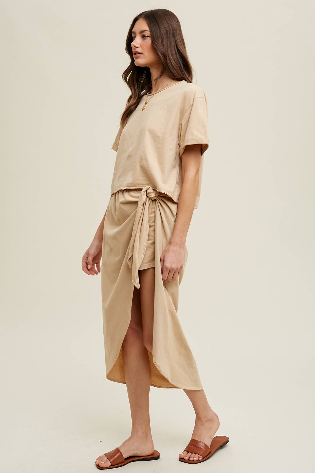 NATURAL TWO PIECE COTTON TOP AND SKIRT SET / WL23-8175 for wholesale on Faire1